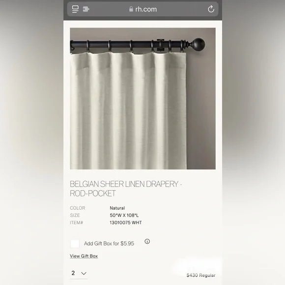 2 Restoration Hardware BELGIAN SHEER LINEN DRAPERY PANELS 50x108 Natural White - Picture 3 of 8